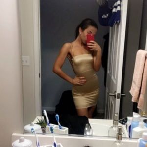 Satin Mini Dress in Gold